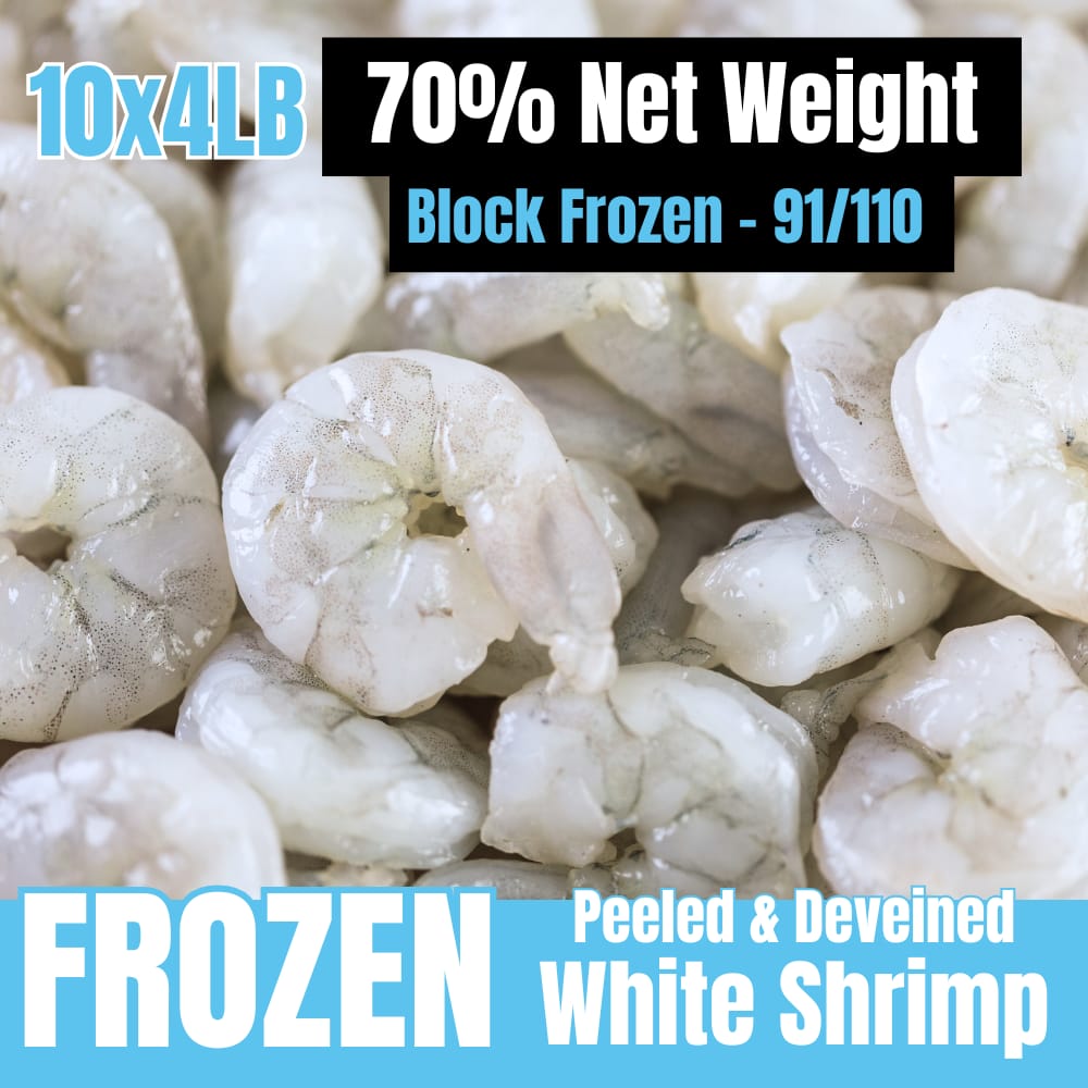 91/110 White Shrimp Peeled, Net Weight 70%, Frozen 10 x 4LB