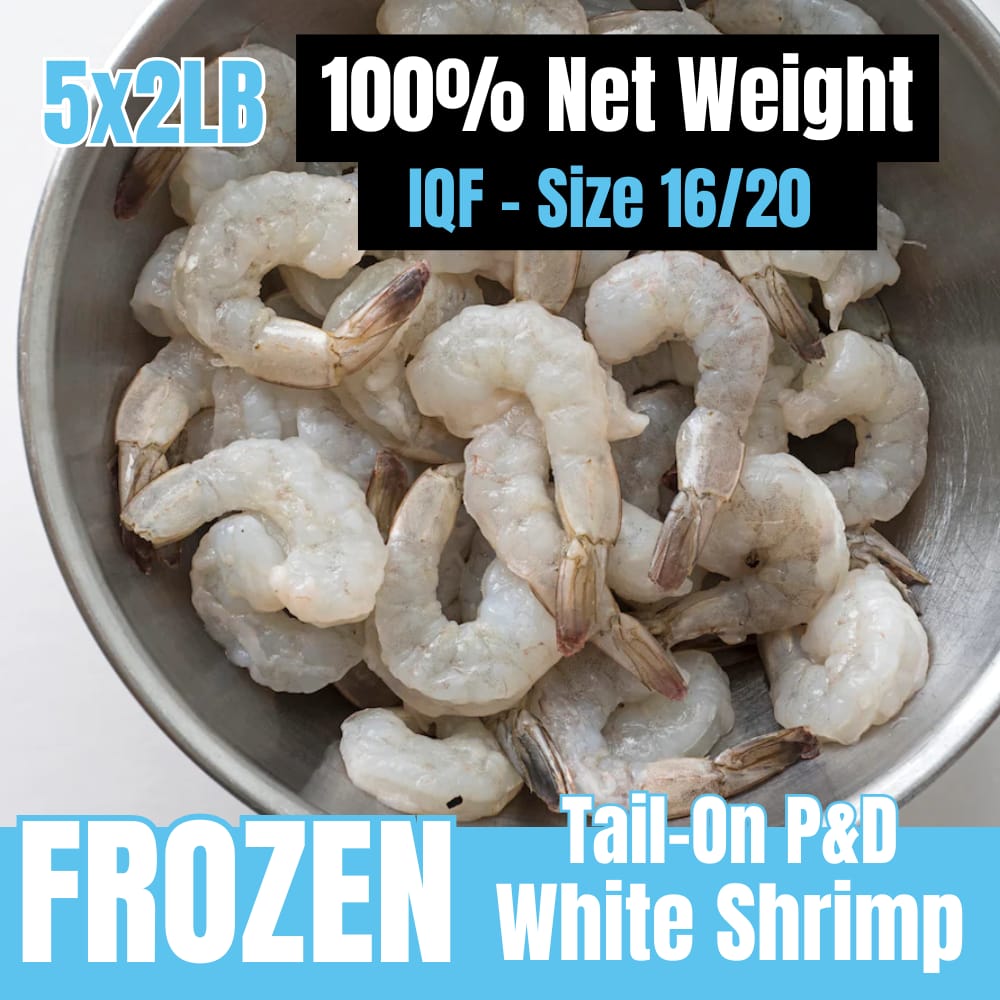 16/20 凤尾虾 有尾白虾仁, 100%净重, IQF单冻 冷冻 5 x 2LB