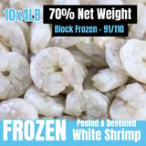 91/110 White Shrimp Peeled, Net Weight 70%, Frozen 10 x 4LB
