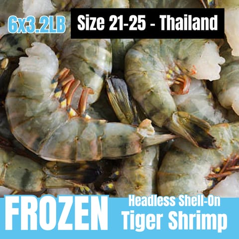 21/25 Thai Black Tiger Shrimp Headless Shell-on, Frozen 6 x 3.2LB