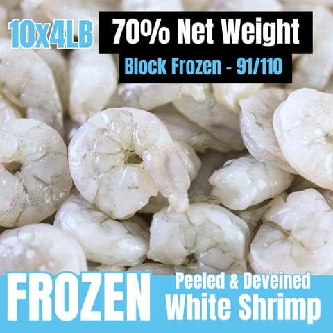 91/110 White Shrimp Peeled, Net Weight 70%, Frozen 10 x 4LB