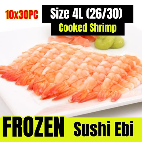 4L(26/30) Cooked Sushi Ebi Shrimp, Frozen 10PACK x 30PC (200G)