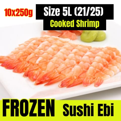 5L(21/25) Cooked Sushi Ebi Shrimp, Frozen 10PACK x 250G