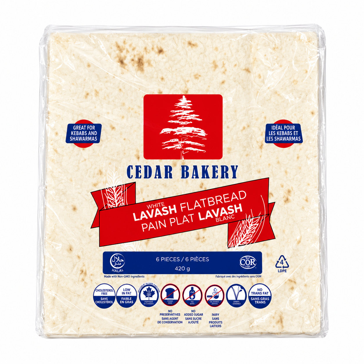 【Cedar Bakery】12 x 11" Square Lavash Flatbread, Frozen 10 x 6CT