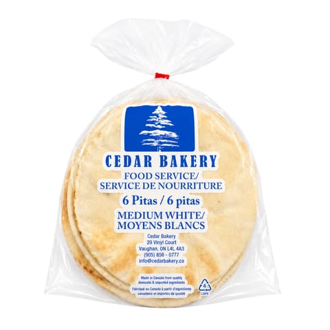 【Cedar Bakery】9" Medium White Pita Bread, (Actual Size: 8–9"), Frozen 18 x 6CT