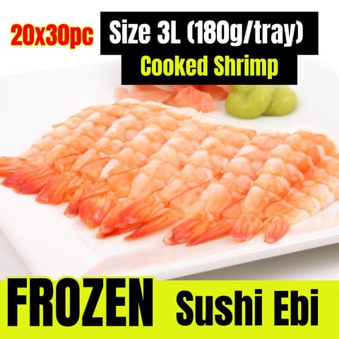 3L Cooked Sushi Ebi Shrimp, Frozen 20TRAY x 30PC (180G)