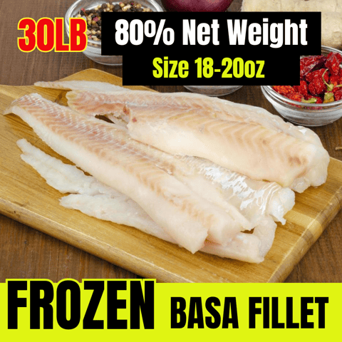 18-20oz Filet de basa, Poids net 80 %, Surgelé 30LB